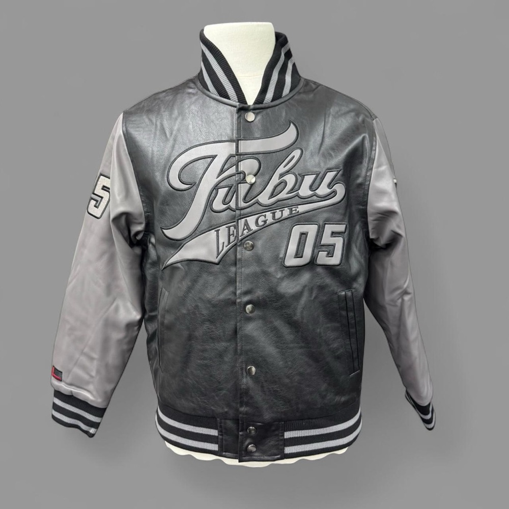 FUBU Men's Black and Gray Bomber Jacket